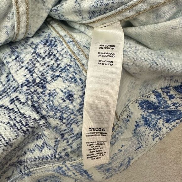 Chico’s Mixed Artisan Pattern Beaded Cropped Jean Jacket in Mysterious Blue XL - Picture 8 of 12